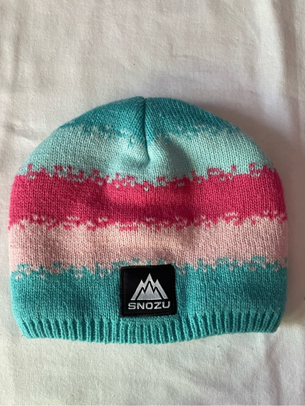 Snozu Girls Striped Beanie Hat in Aqua, Pink & Cream